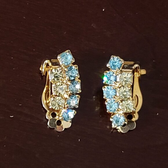 Uranium Demi-Parure Clip Earrings Double Ring Infinity MCM Pin Brooch Crystal - Picture 7 of 13